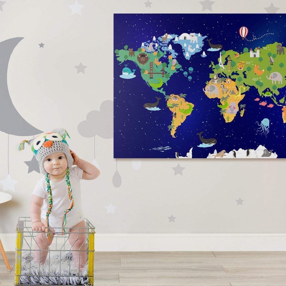 Animal World Map Nursery - Kids World Map Wall Art – SharpWallArts