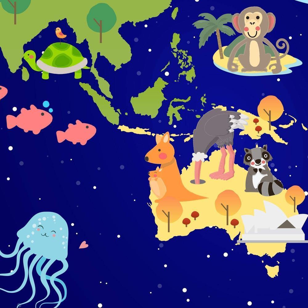 Animal World Map Nursery - Kids World Map Wall Art - SharpWallArts