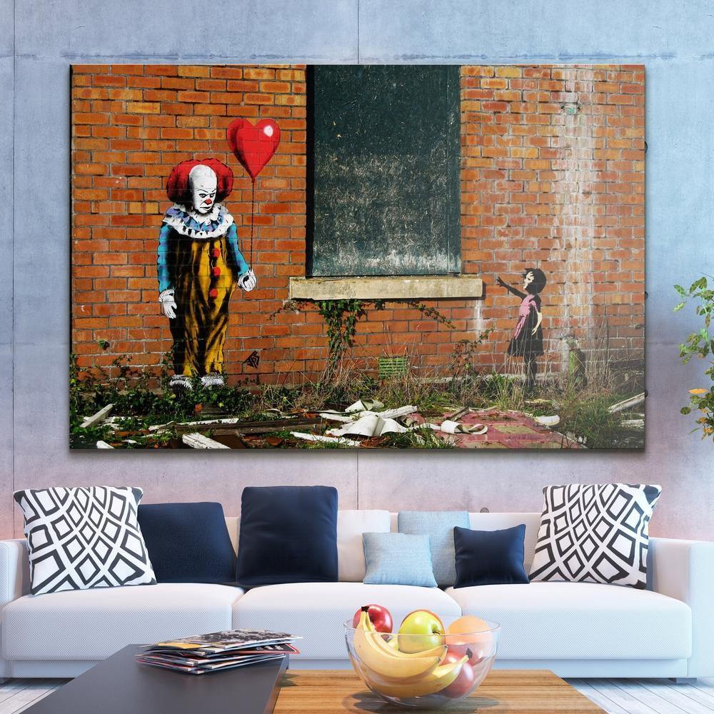 Pennywise Clown vs Banksy Girl with Balloon Wall Art Canvas – SharpWallArts