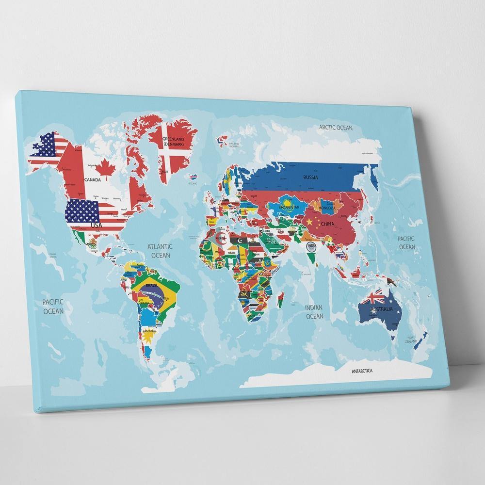 World Map Large Canvas With Countries - Living Room Wall Decor - SharpWallArts